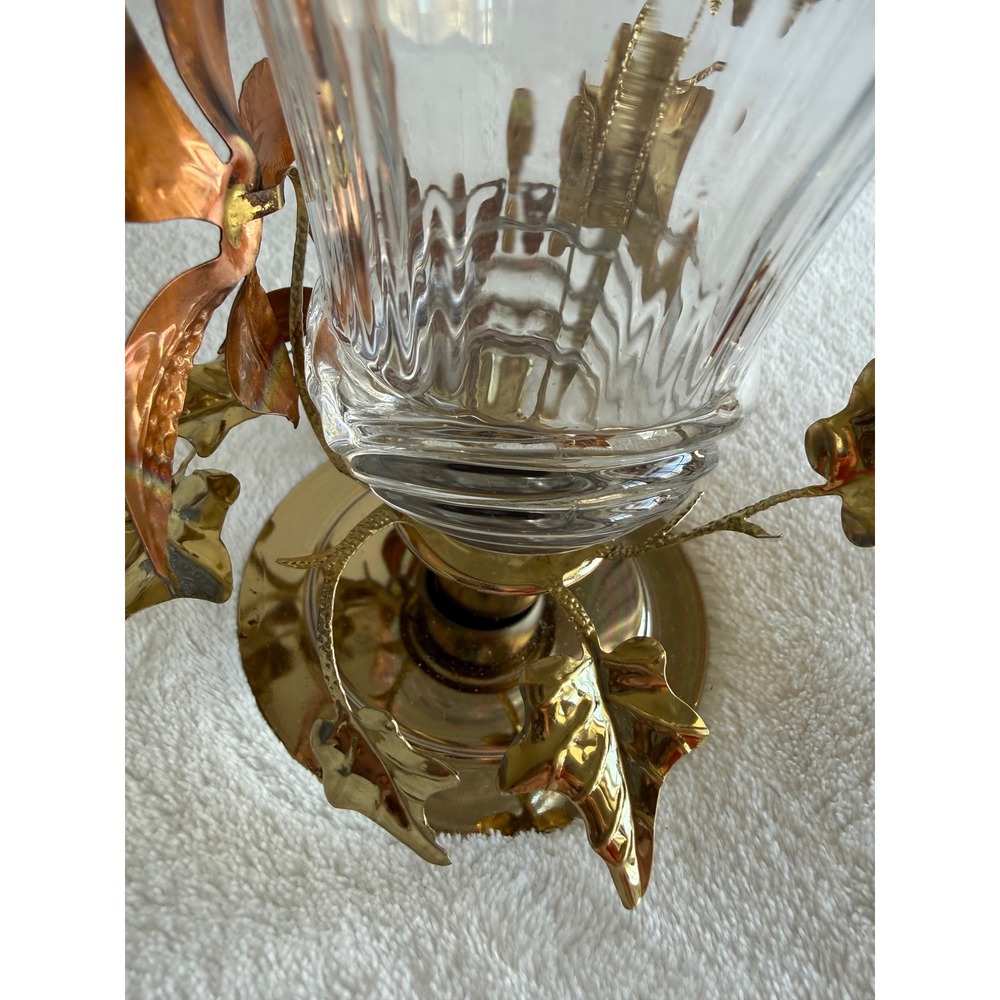 Vintage Homco Glass Candle Votive Sconce Copper Gold Leaves Brass Base Fairy - Picture 5 of 9
